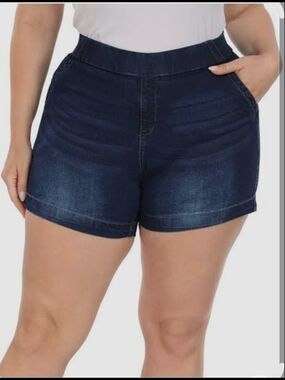Terra & Sky Dark Blue Denim Women's Pull-On Shorts